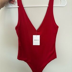 Forever 21 V-Neck Red Bodysuit
